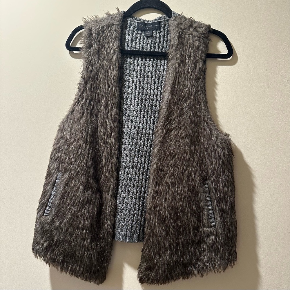 Vintage America Gray and Brown Faux Fur Vest